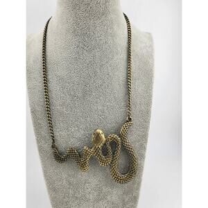 Vintage Snake Necklace Antiqued Gold Tone Statement Serpent Pendant
